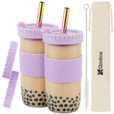 Qinline glass bubble tea cups set for easy at-home bubble tea
