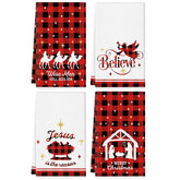 QIONG MENG Jesus nativity kitchen towel with buffalo plaid for festive kitchen decor and quick drying.