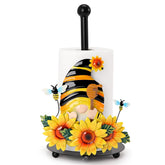 Qmetalart sunflower gnome paper towel holder on sunny counter for farmhouse kitchen decor