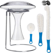 QPIX DIGITAL wine decanter drying stand top view shows rubber-coated surface protecting decanter