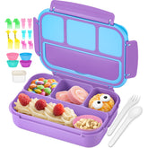 QQKO bento lunch box for kids with four compartments in purple for organized meals