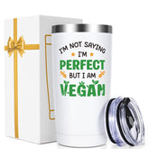 Qtencas I AM VEGAN 20 Oz Tumbler front view with bold vegan quote for daily hydration.