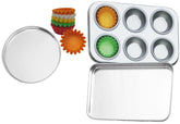 Quadrapoint Easy Bake pan set with round and rectangular pans for kid-friendly baking