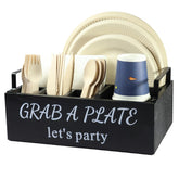 QUALLON paper plate holder with six compartments on a countertop for organized serving
