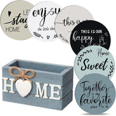 Queekay coasters in six styles with holder keep surfaces organized.