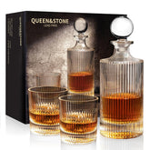 QUEEN&STONE Lead Free 27oz whiskey decanter ribbed with box for gifting