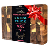 QUELLUXE end-grain cutting board with juice groove for mess-free carving.