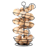 QUTREY black metal egg skelter with storage basket for organized countertop display.