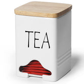 QUXIJA ceramic tea bag organizer white, front view, neatly displaying tea bags.
