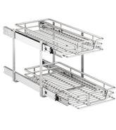 QUYUWU 2-tier pull-out cabinet shelf keeps cookware organized and accessible.