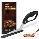 RAAFI pizza scissors with non-stick slice server showing clean toppings