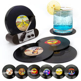 RADIXIUM Funny Retro Vinyl Record Coasters set of 6 with holder – protects surfaces with style