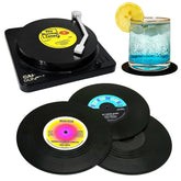 RADIXIUM funny retro vinyl record coasters showing vintage record design for surfaces protection.