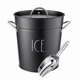 Rae Dunn ice bucket with scoop in black keeps drinks cold at gatherings