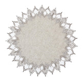 Raedan natural linen doily with beige lace for elegant coffee table protection