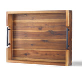 RAKYTO Ottoman Tray in acacia wood with metal handles for stylish serving.