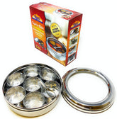 Rani Spice Box with seven compartments keeps spices organized and accessible.