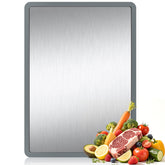RAOOKIF heavy-duty stainless steel cutting board with lip keeps juices contained for cleaner prep.