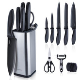 RAXCO knife set with block, front view showing organized kitchen storage.