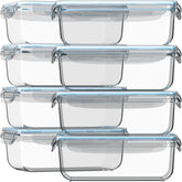 Razab 16pc glass meal prep set shown with eight 30 oz containers for organized weekly planning.