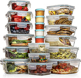 Razab 35-piece glass storage set with lids for organized meal prep.