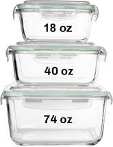 Razab 6pc square glass containers 74oz with airtight lids for meal prep