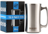 Real Deal Steel 20oz insulated beer mug, front view, showcasing sturdy build and generous capacity.