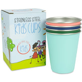 Real Deal Steel kids cups in a colorful four-pack for easy identification.