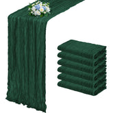 RealBox emerald green cheesecloth table runner with pleated texture decor.