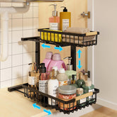 REALINN under-sink organizer with 2-tier drawers extended for easy access under sinks