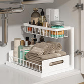 REALINN under sink organizer two-tier front view shows space-saving design