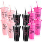 Reallnaive bunco cup with rose red lid and straw for spill-free dice night
