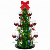 Reallnaive Christmas cocktail tree stand displaying 12 glasses for festive serving.