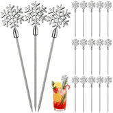 Reallnaive snowflake cocktail picks on a festive tray for elevated drinks.