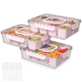 REBECAT divided serving tray with lid and handles in pink for organized snacks