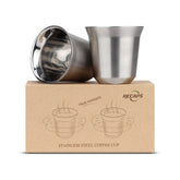 RECAPS 80ml espresso cups front view; double-wall keeps beverage warm while hands stay cool.