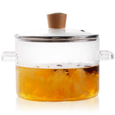 Recceng glass simmer pot with lid on stove for monitorable pasta cooking.