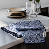 RECYCO waffle towel in Indigo Harmony pattern for stylish kitchen cleanup.