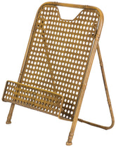 Red Co. foldable cookbook stand in aged gold for easy recipe reading while cooking.