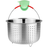 Redant mesh steamer basket on a pot for easy, even steaming of vegetables.