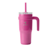 REDUCE 24oz Tumbler with Handle Sangria front view keeps beverages cold while commuting.
