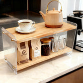 ReeGii Coffee Station Organizer 2-Tier mug shelf in pine wood for tidy coffee bar