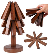 REKMO AMOY LANGYE Trivets Tree Set of 3 shown together with a natural tripod design protecting a hot dish.