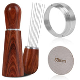 Reoszeank WDT tool with wooden handle for uniform espresso bed