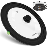 Reteno universal lid on a pot showing 13-15 inch versatility for pots and pans.