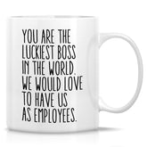 Retreez You Are The Luckiest Boss mug on desk for daily motivation.