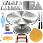 RFAQK 50Pcs cake decorating kit on turntable for smooth icing and control