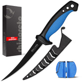 Rhinoreto fillet knife blade close-up shows precision and corrosion resistance.
