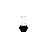 Riedel Cabernet decanter clear crystal with an elegant curved neck for smooth pouring.