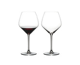Riedel Extreme Pinot Noir glass with diamond bowl enhances peatiness and plum notes.